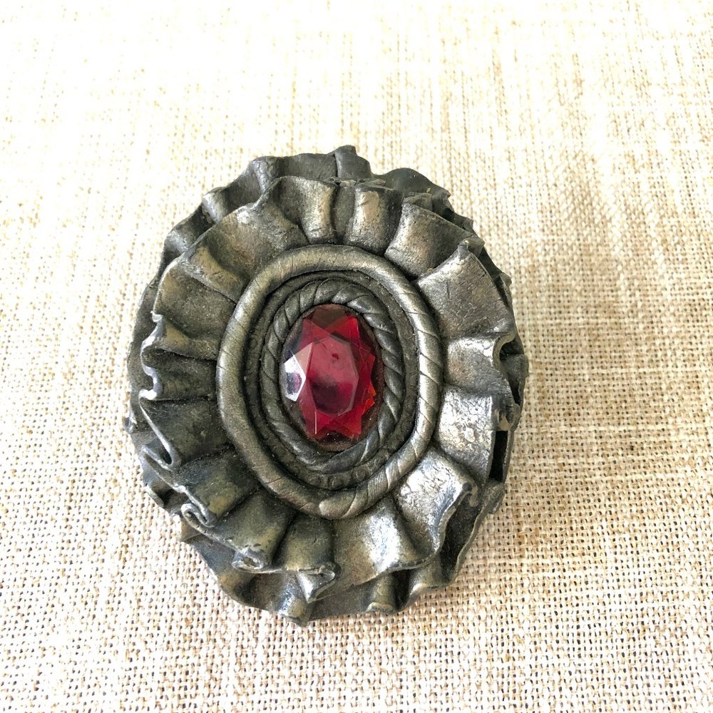 Vintage Gothic Handmade Clay Ruby Brooch Pendant